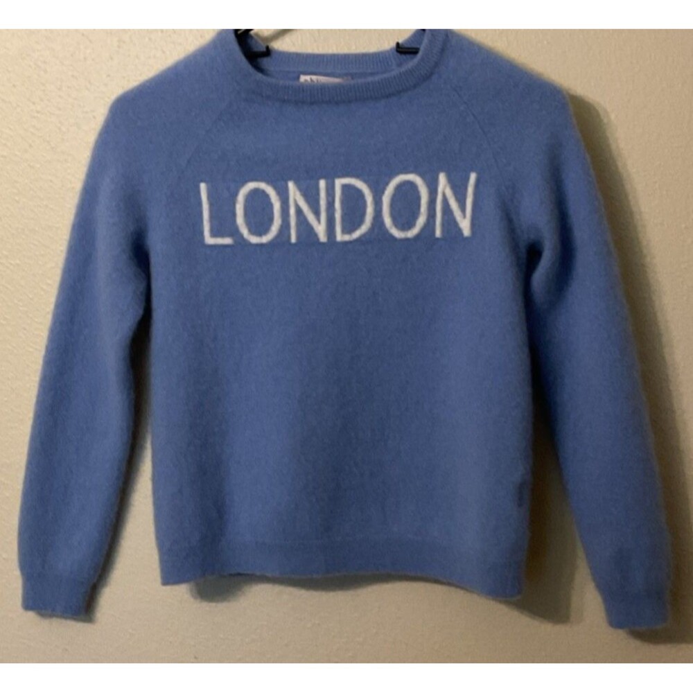 Philosophy Youth M 100% Cashmere Blue Dream London Intarsia Graphic Sweater
